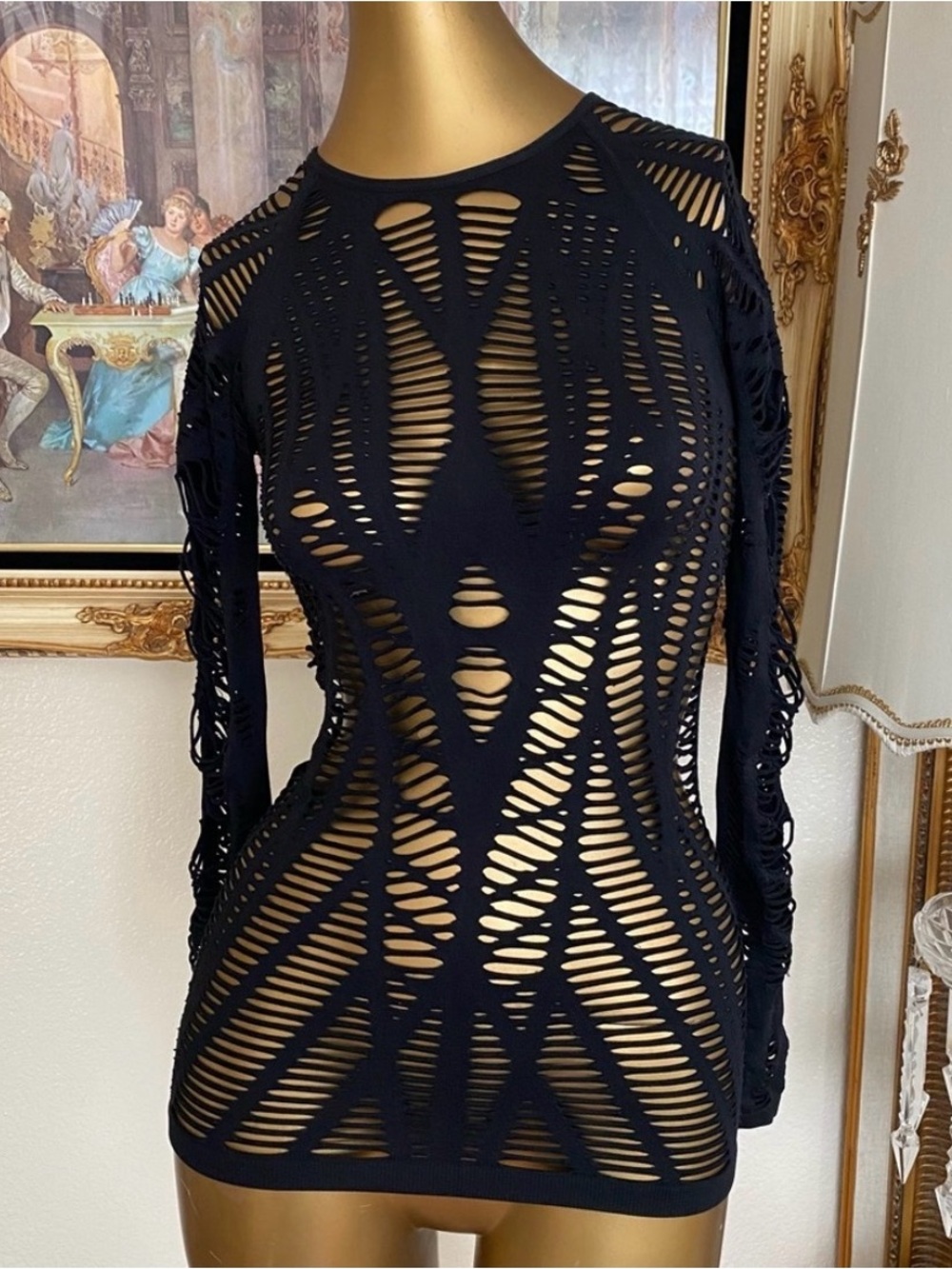 Venus Women’s Sexy Black Cutout Long Sleeve Bodycon Top Size XS